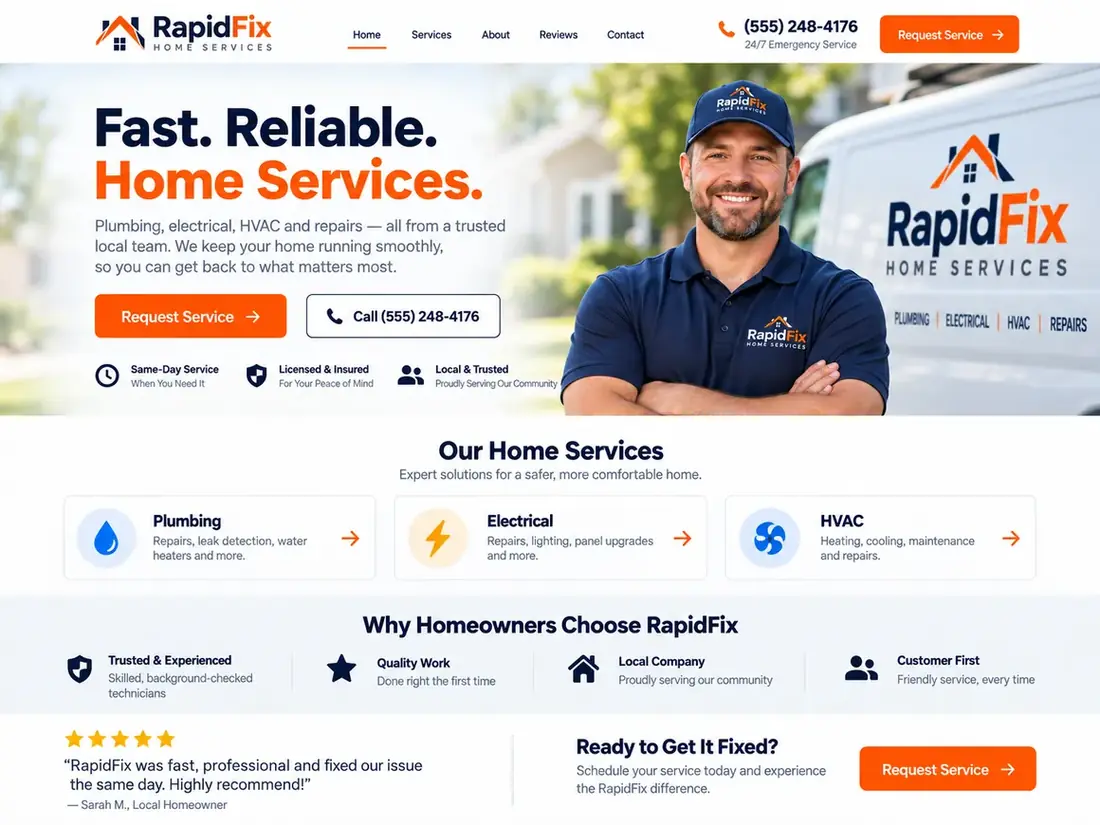 Preview of the Home Services website template